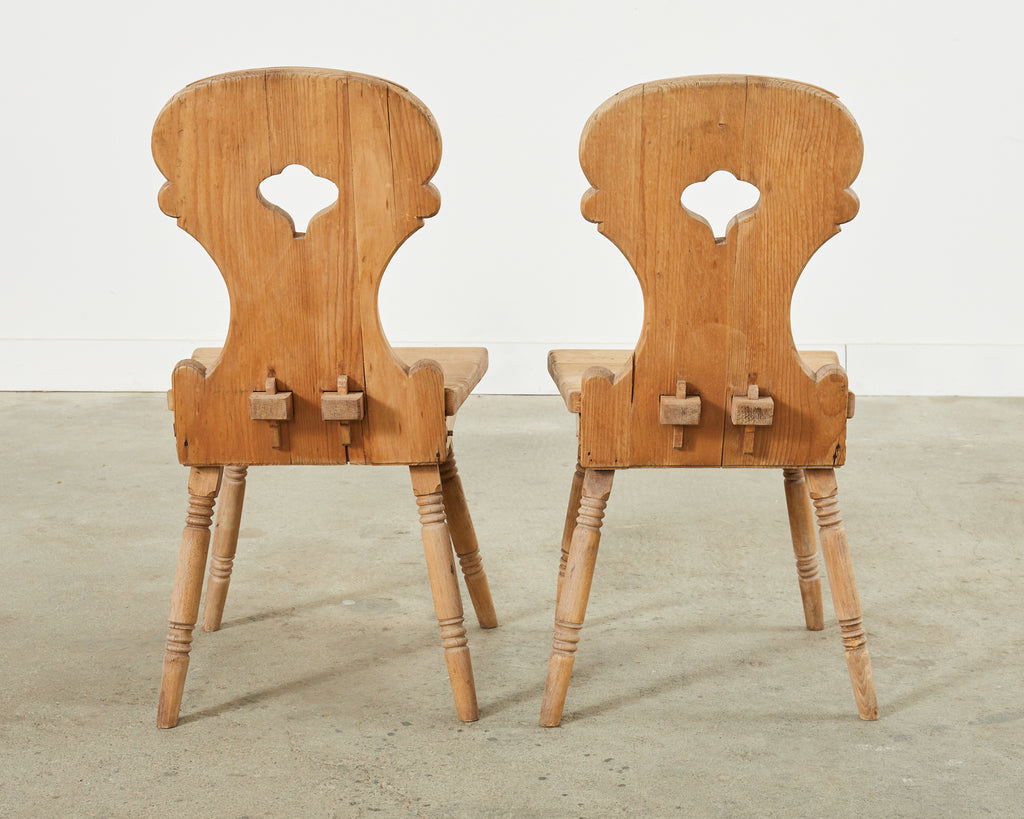 Set of Four 19th Century Primitive Swedish Folk Art Pine Chairs