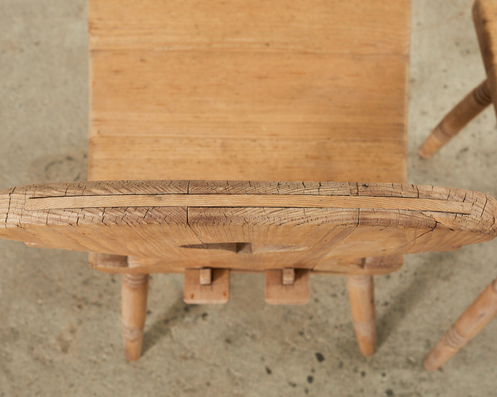 Set of Four 19th Century Primitive Swedish Folk Art Pine Chairs