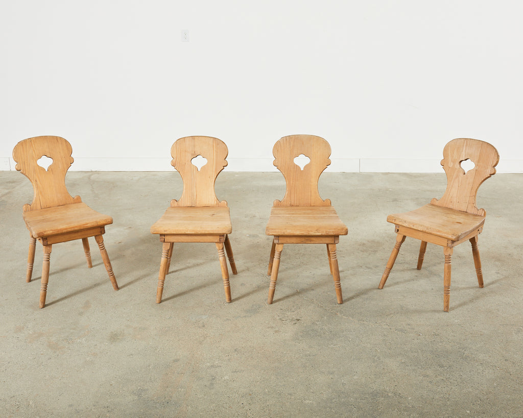 Set of Four 19th Century Primitive Swedish Folk Art Pine Chairs