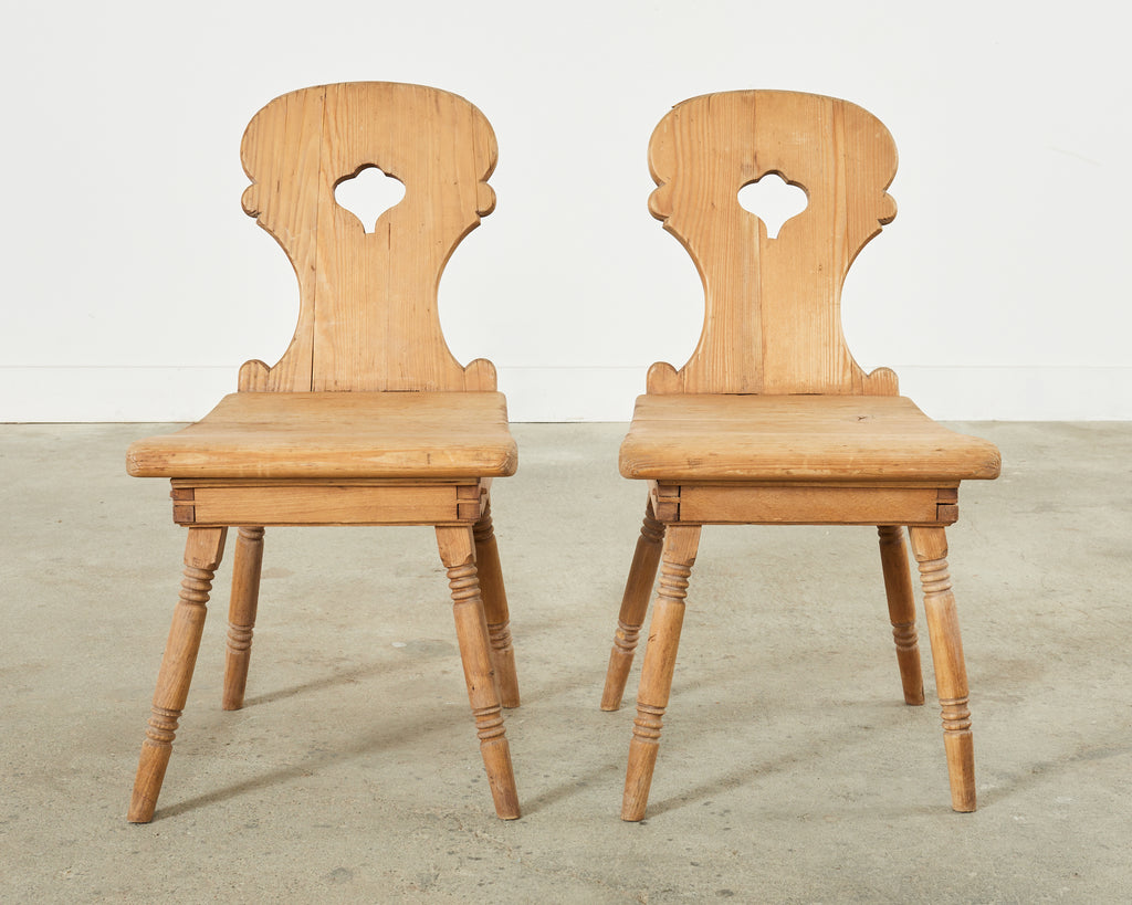 Set of Four 19th Century Primitive Swedish Folk Art Pine Chairs