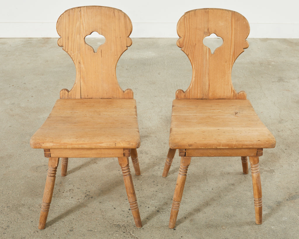 Set of Four 19th Century Primitive Swedish Folk Art Pine Chairs