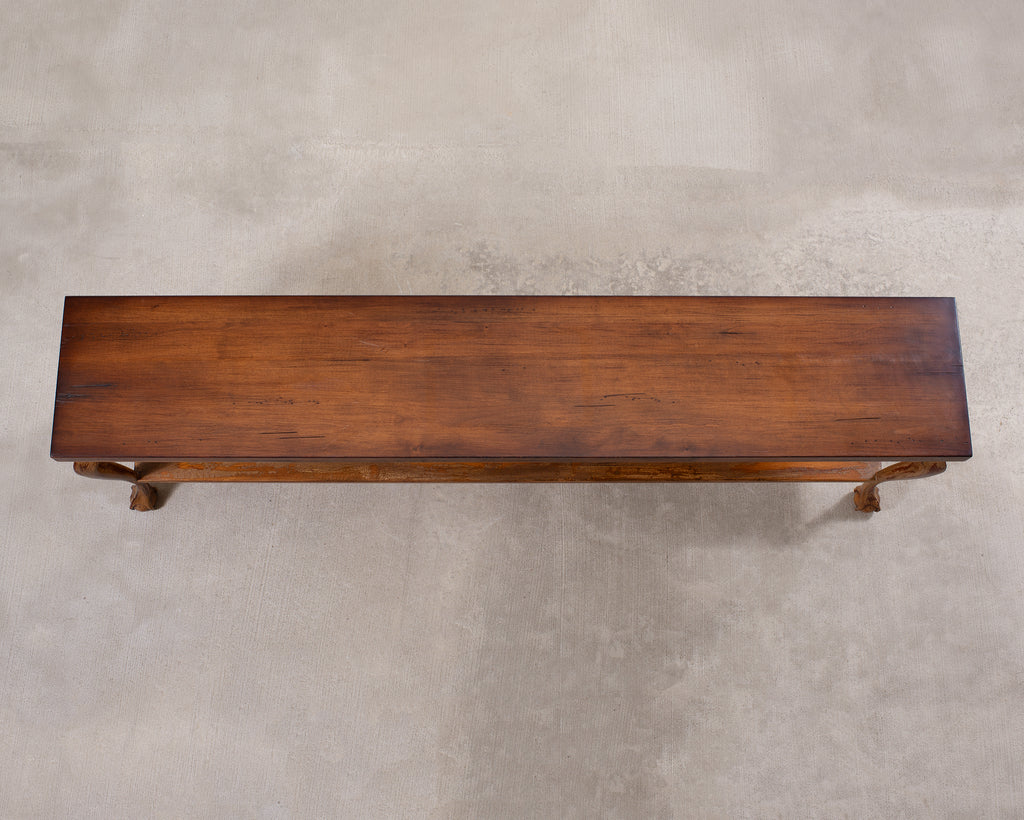 English Queen Anne Style Walnut Two-Tier Console Table 6 Ft