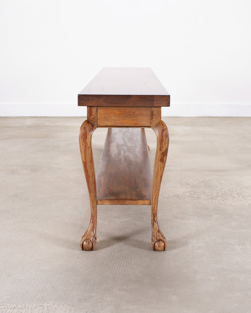 English Queen Anne Style Walnut Two-Tier Console Table 6 Ft