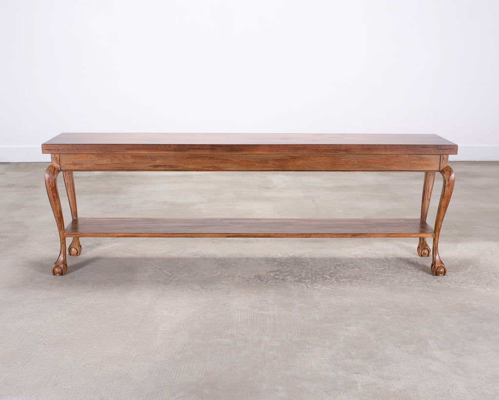 English Queen Anne Style Walnut Two-Tier Console Table 6 Ft