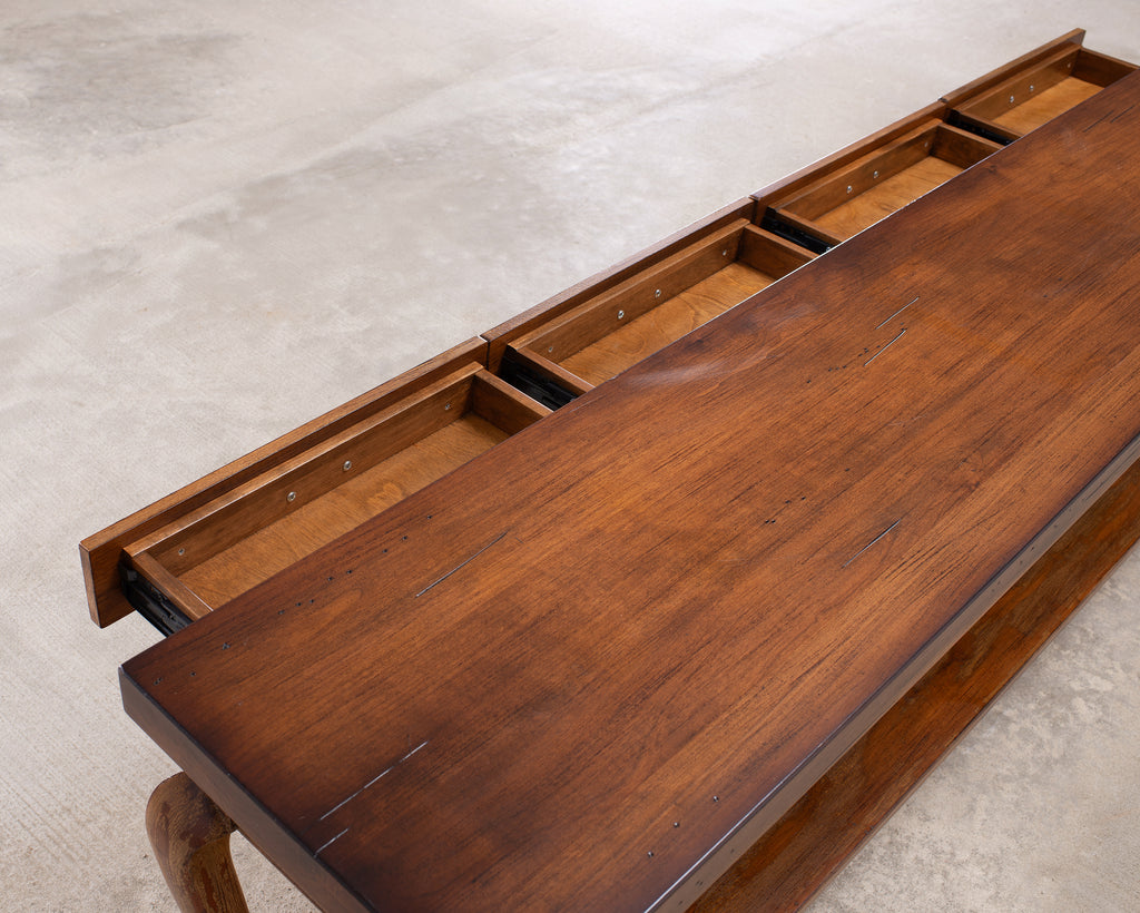 English Queen Anne Style Walnut Two-Tier Console Table 6 Ft