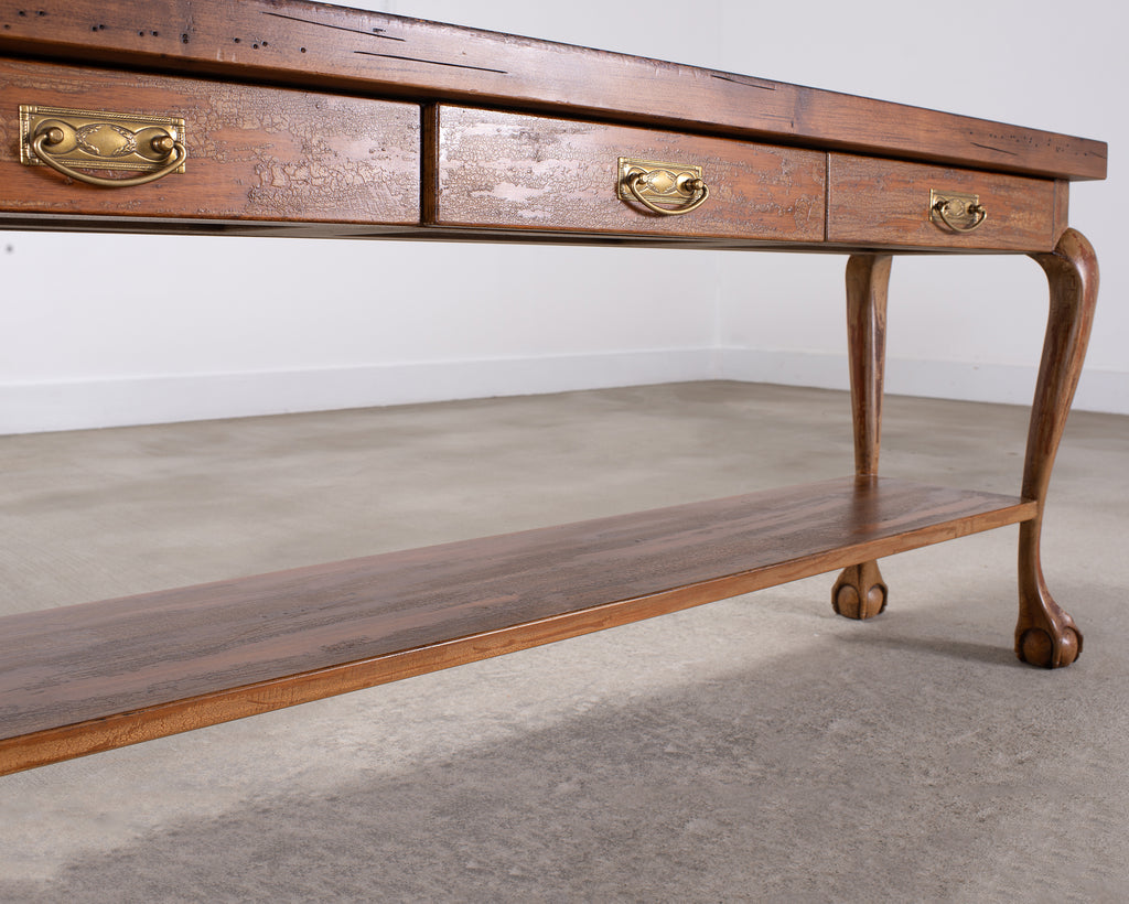 English Queen Anne Style Walnut Two-Tier Console Table 6 Ft