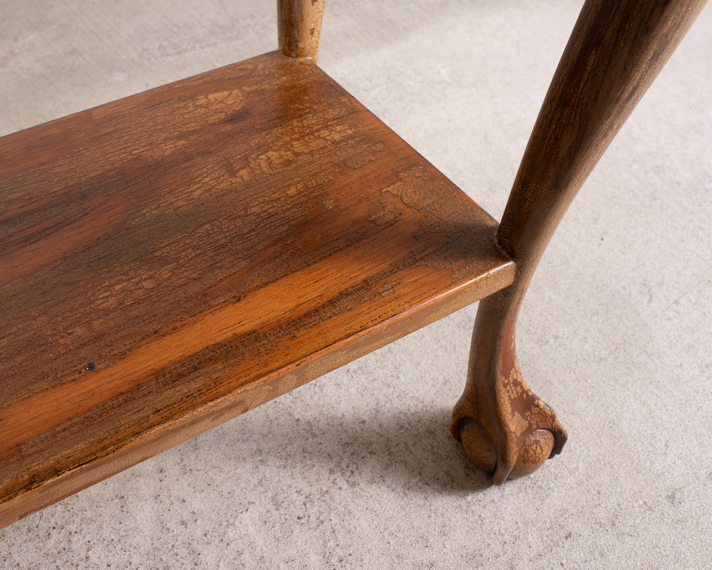 English Queen Anne Style Walnut Two-Tier Console Table 6 Ft