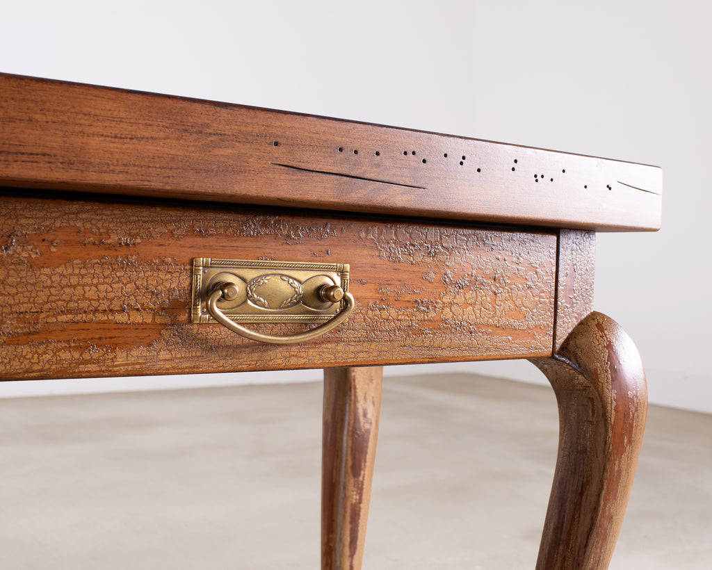 English Queen Anne Style Walnut Two-Tier Console Table 6 Ft