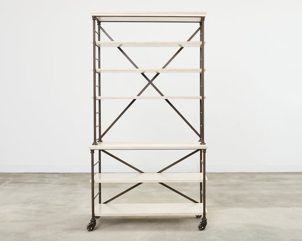 Industrial Style Bronzed Iron Rolling Bookcase Etagere by Suzanne Kasler