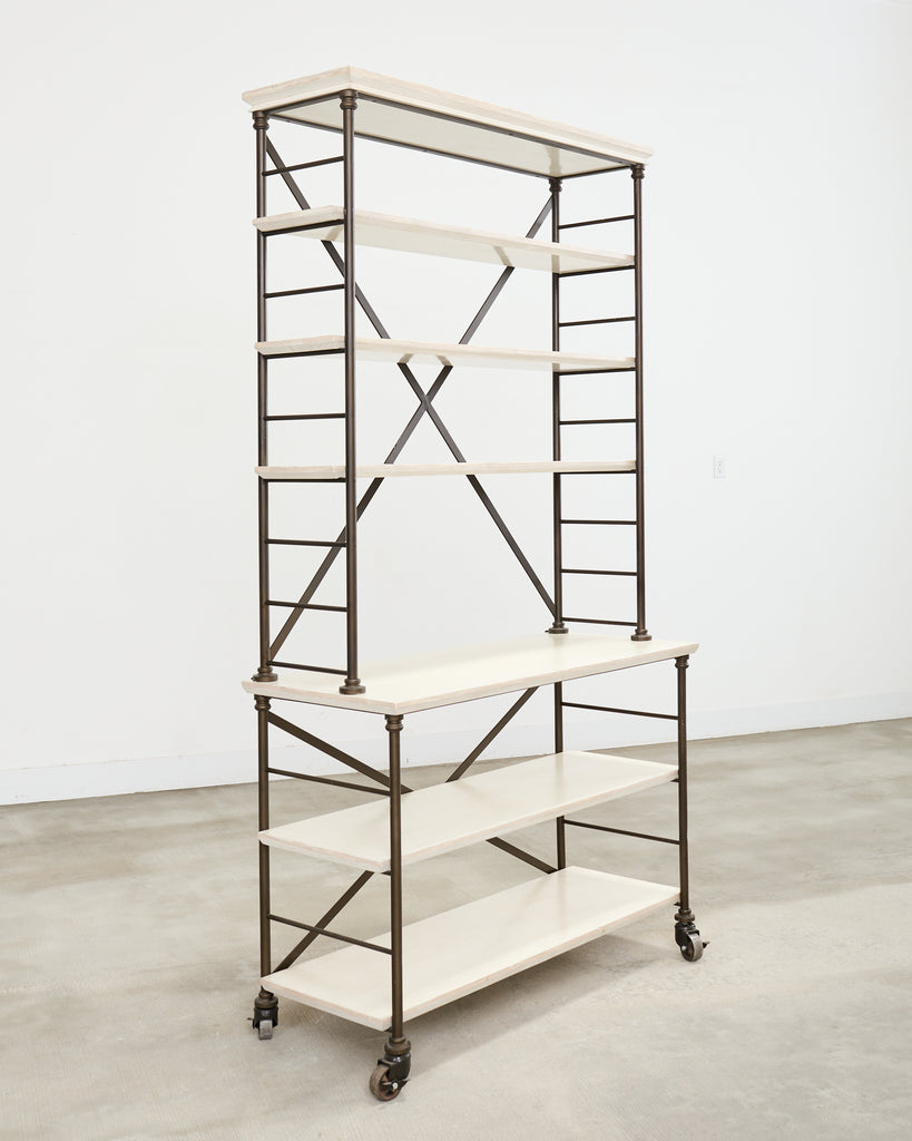 Industrial Style Bronzed Iron Rolling Bookcase Etagere by Suzanne Kasler