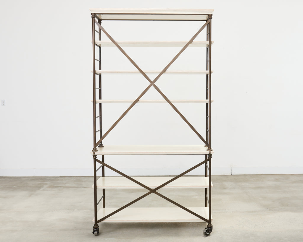 Industrial Style Bronzed Iron Rolling Bookcase Etagere by Suzanne Kasler