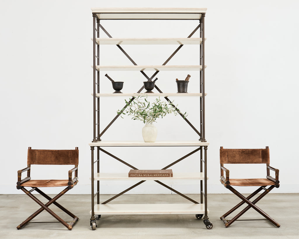 Industrial Style Bronzed Iron Rolling Bookcase Etagere by Suzanne Kasler