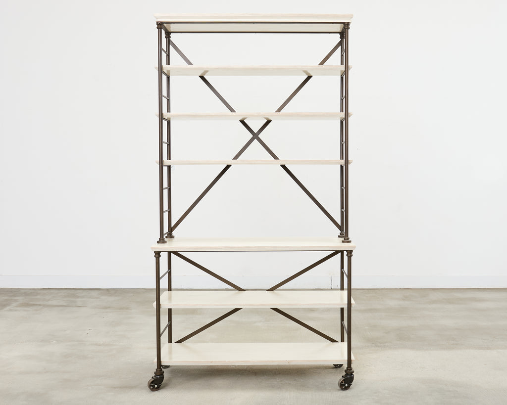 Industrial Style Bronzed Iron Rolling Bookcase Etagere by Suzanne Kasler