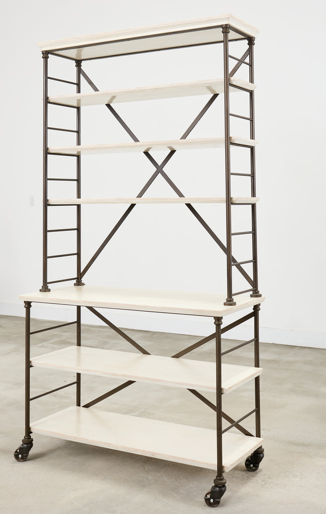 Industrial Style Bronzed Iron Rolling Bookcase Etagere by Suzanne Kasler