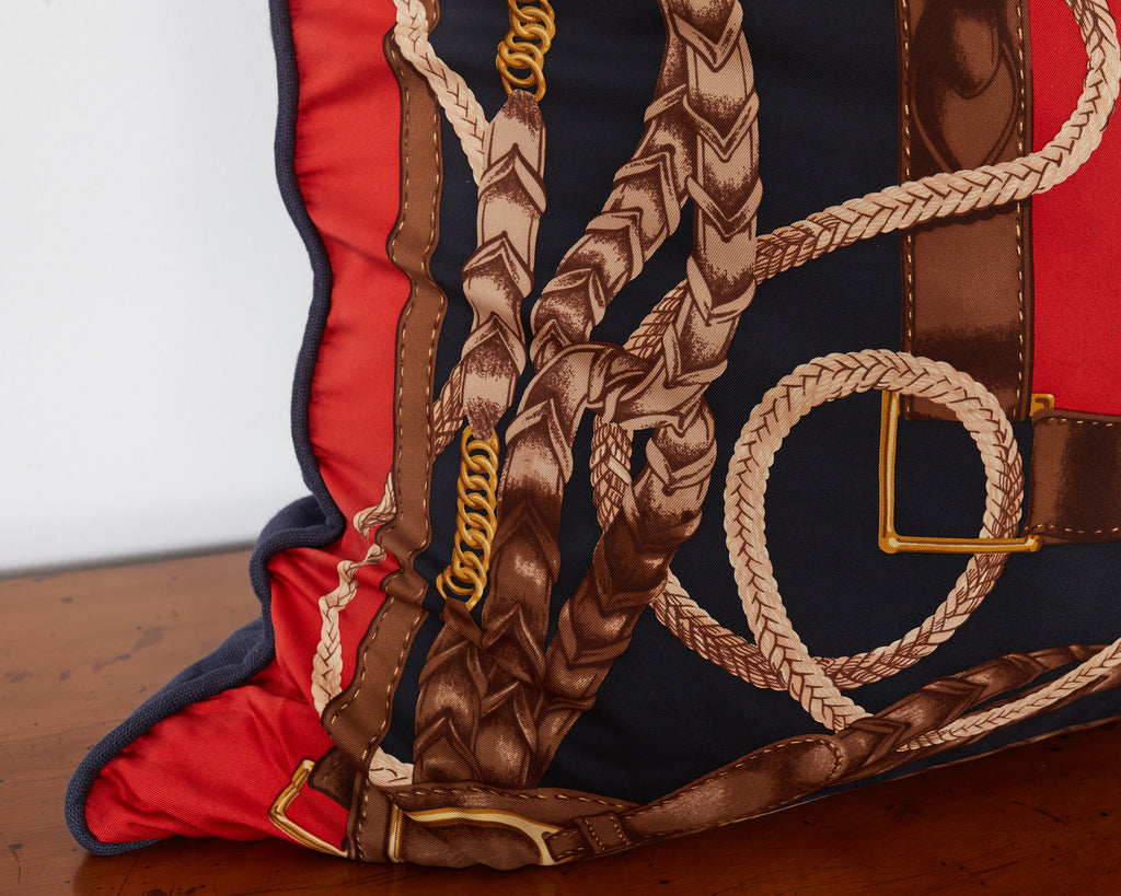 Set of Three Large Ralph Lauren Equestrian Silk Scarf Pillows