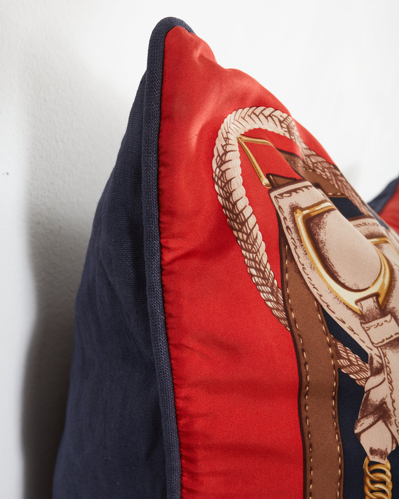 Set of Three Large Ralph Lauren Equestrian Silk Scarf Pillows