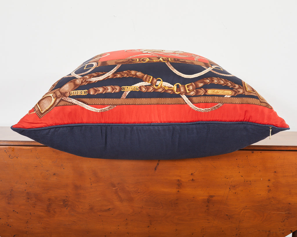 Set of Three Large Ralph Lauren Equestrian Silk Scarf Pillows