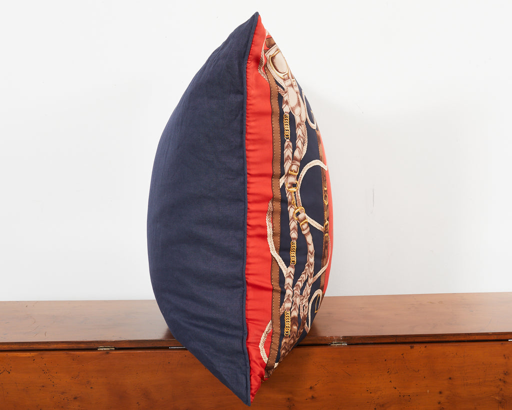 Set of Three Large Ralph Lauren Equestrian Silk Scarf Pillows