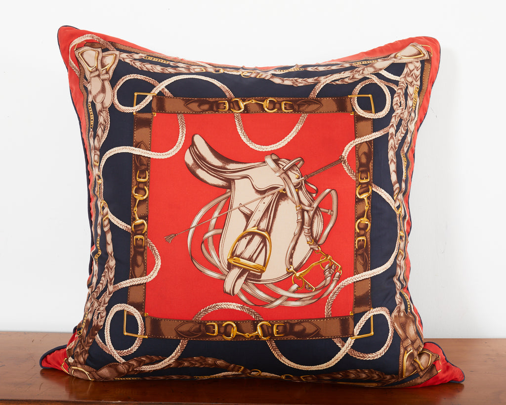 Set of Three Large Ralph Lauren Equestrian Silk Scarf Pillows