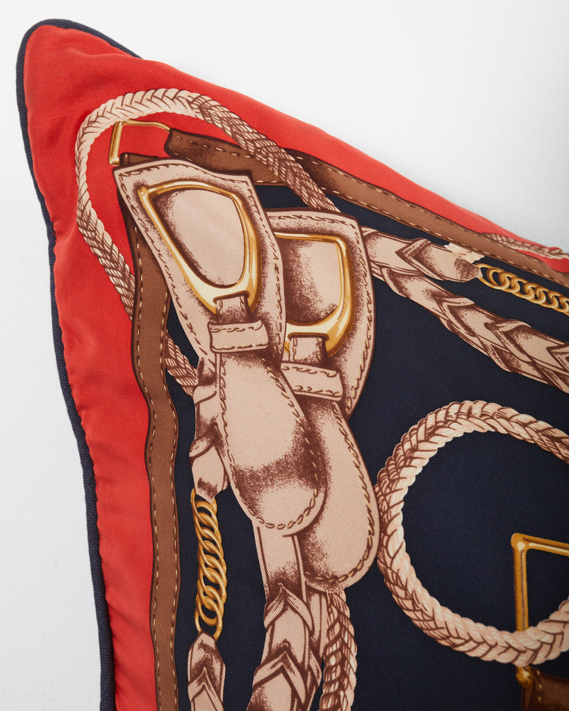 Set of Three Large Ralph Lauren Equestrian Silk Scarf Pillows