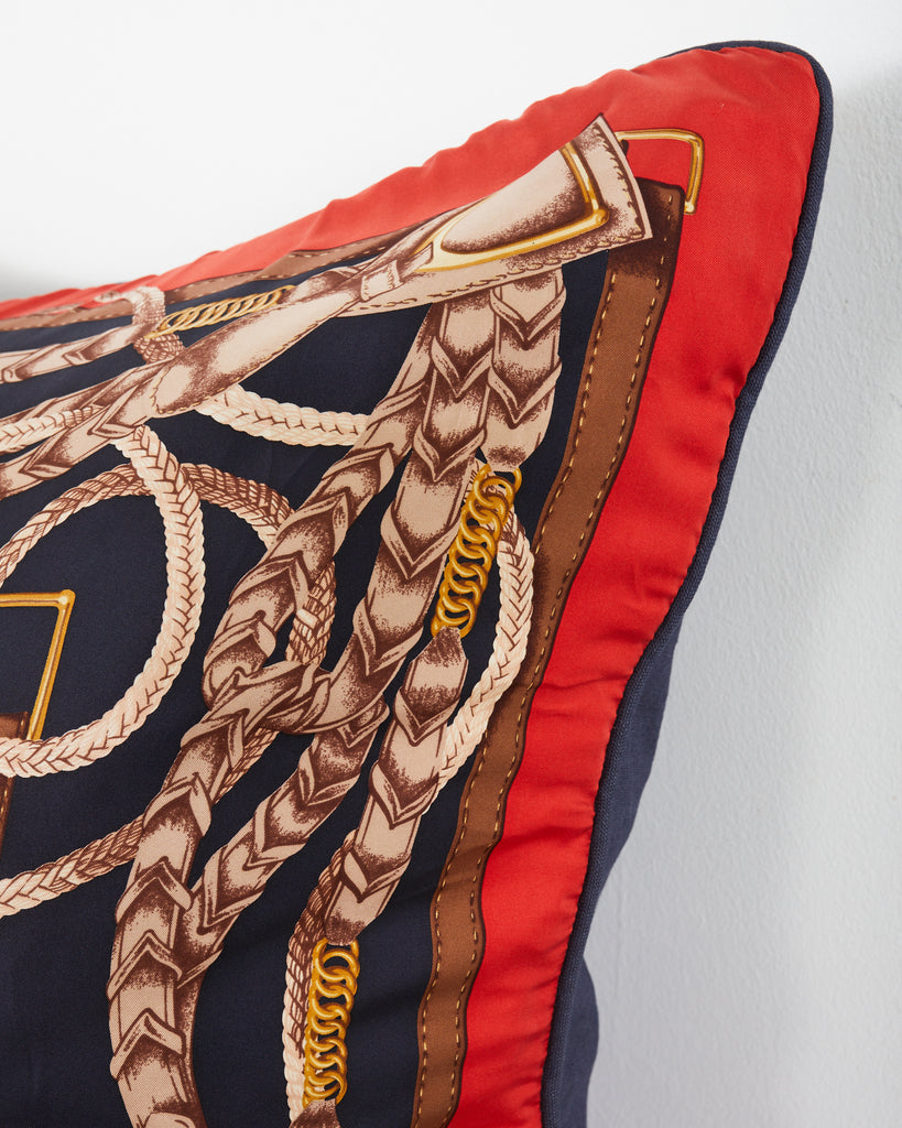 Set of Three Large Ralph Lauren Equestrian Silk Scarf Pillows