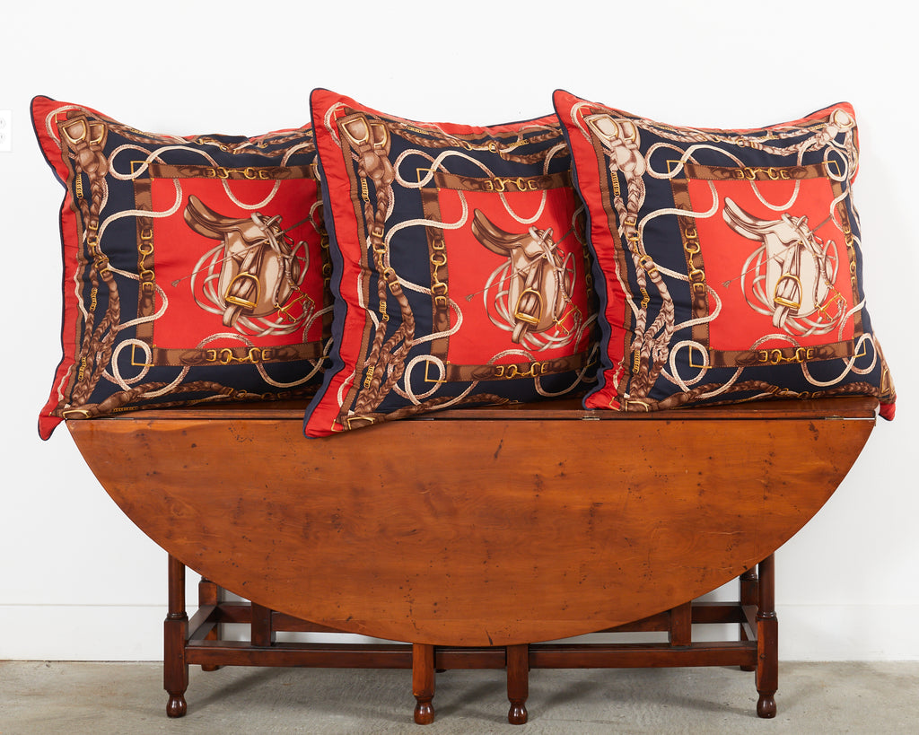Set of Three Large Ralph Lauren Equestrian Silk Scarf Pillows