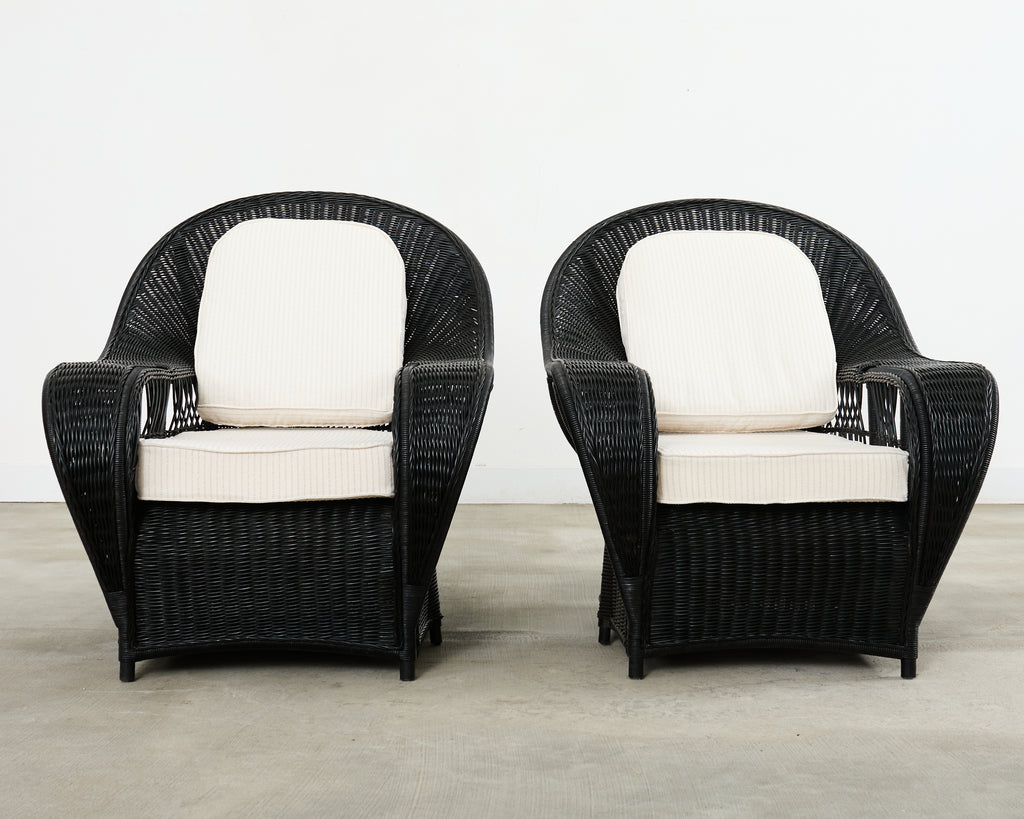 Pair of Ralph Lauren Wicker Rattan Garden Lounge Chairs