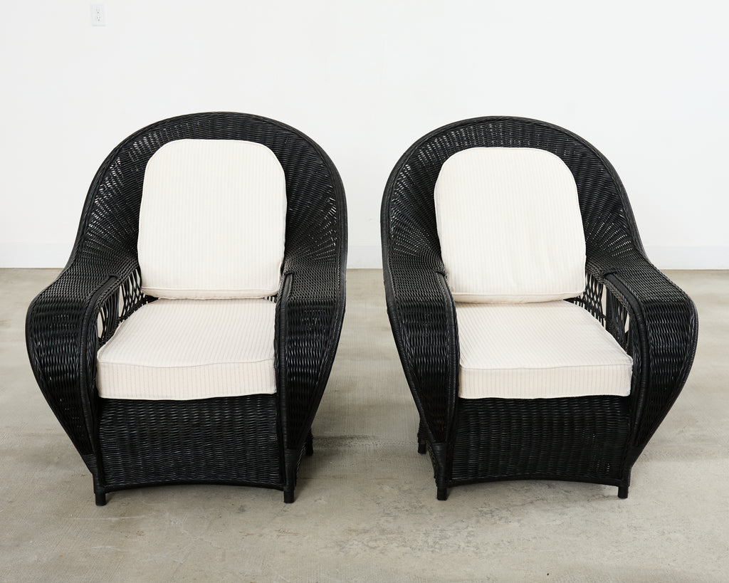 Pair of Ralph Lauren Wicker Rattan Garden Lounge Chairs