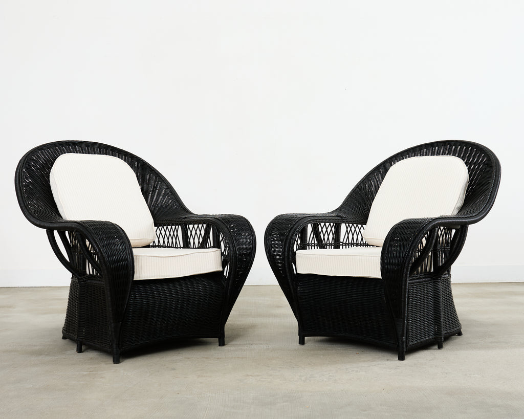 Pair of Ralph Lauren Wicker Rattan Garden Lounge Chairs