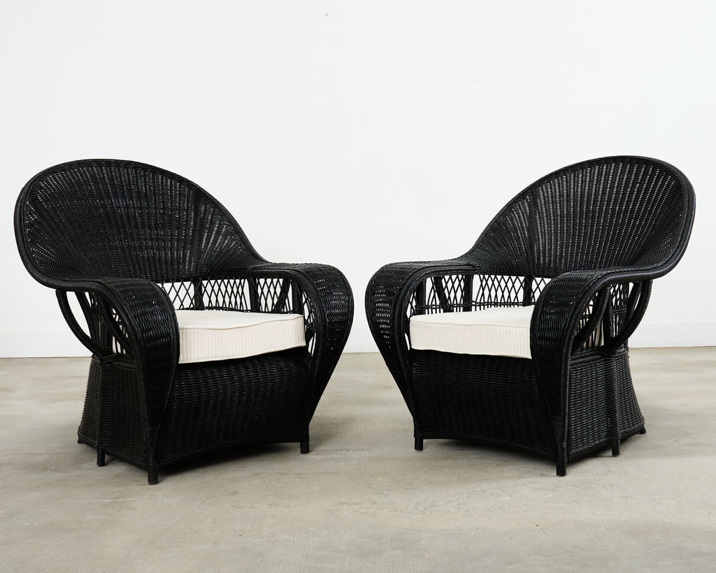 Pair of Ralph Lauren Wicker Rattan Garden Lounge Chairs