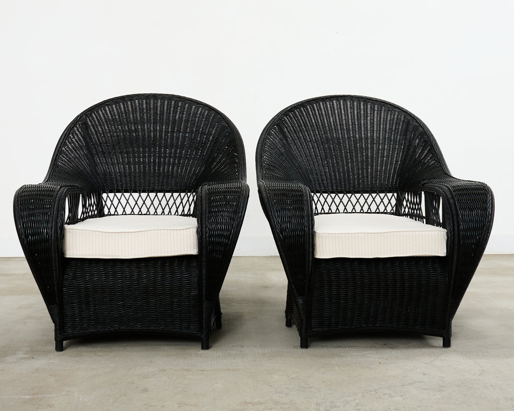 Pair of Ralph Lauren Wicker Rattan Garden Lounge Chairs