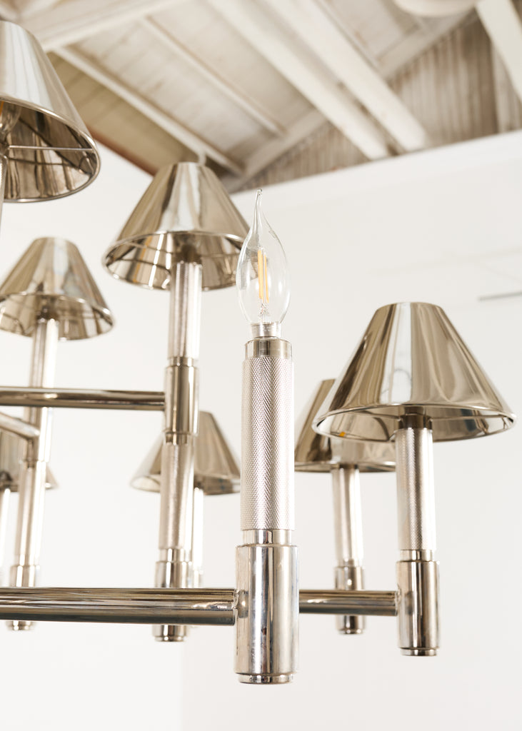 Ralph Lauren "Barrett Large Knurled Chandelier" Polished Nickel