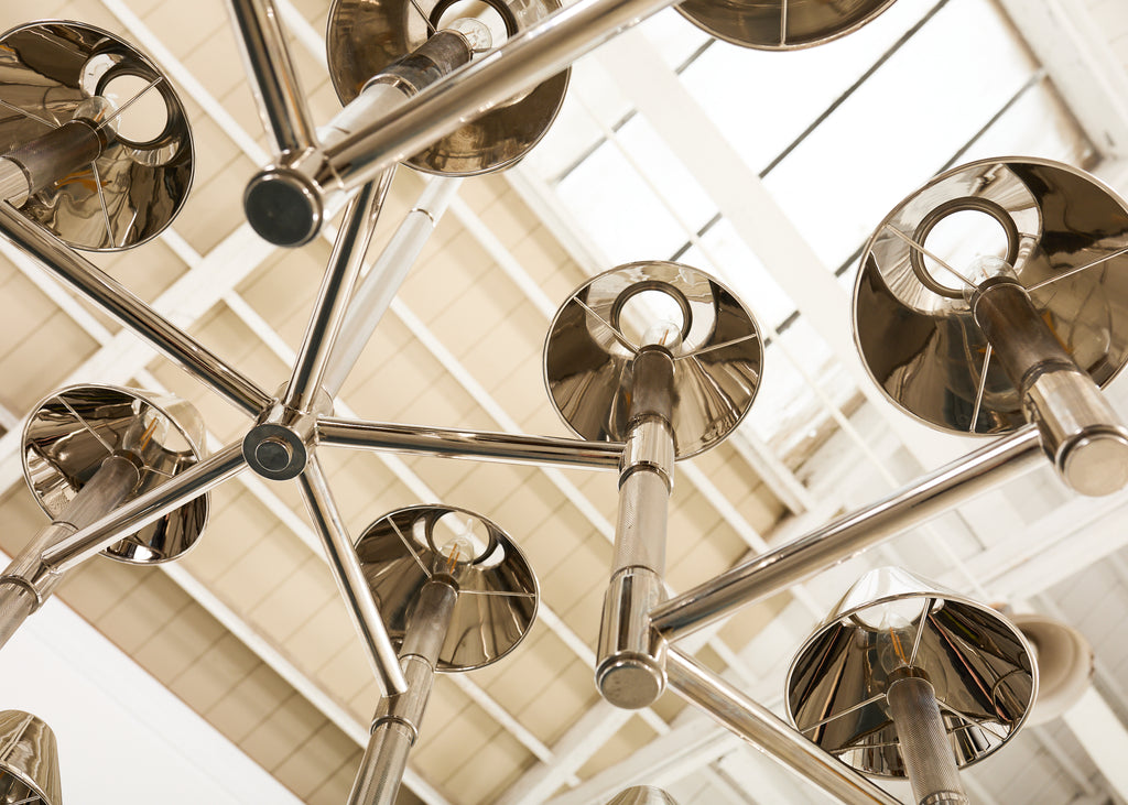 Ralph Lauren "Barrett Large Knurled Chandelier" Polished Nickel