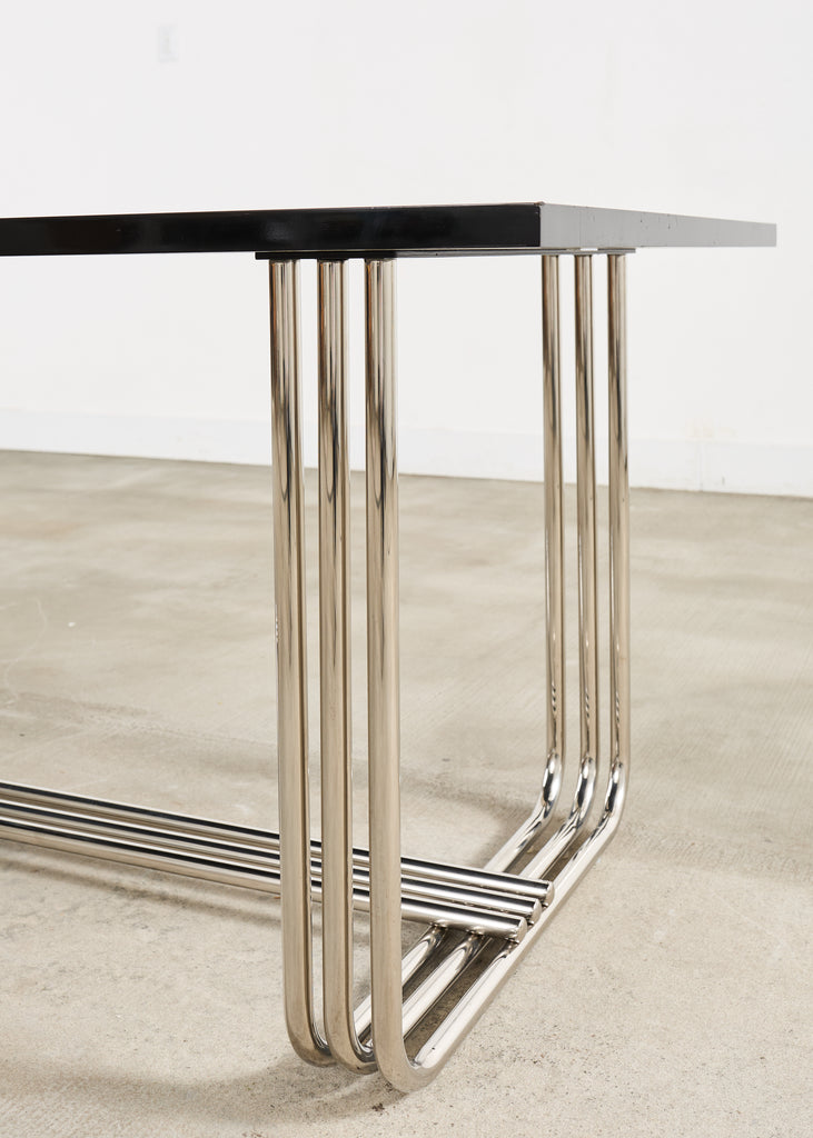 Ralph Lauren Black Lacquer and Chrome Hudson Dining Table