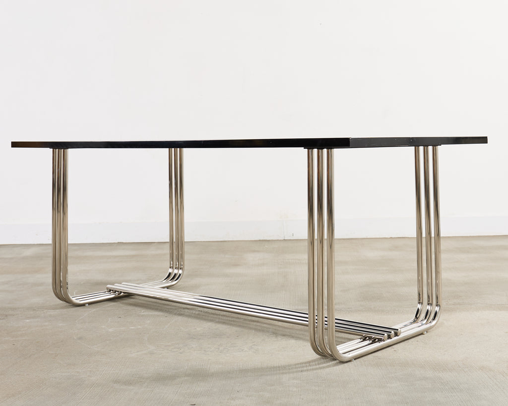 Ralph Lauren Black Lacquer and Chrome Hudson Dining Table