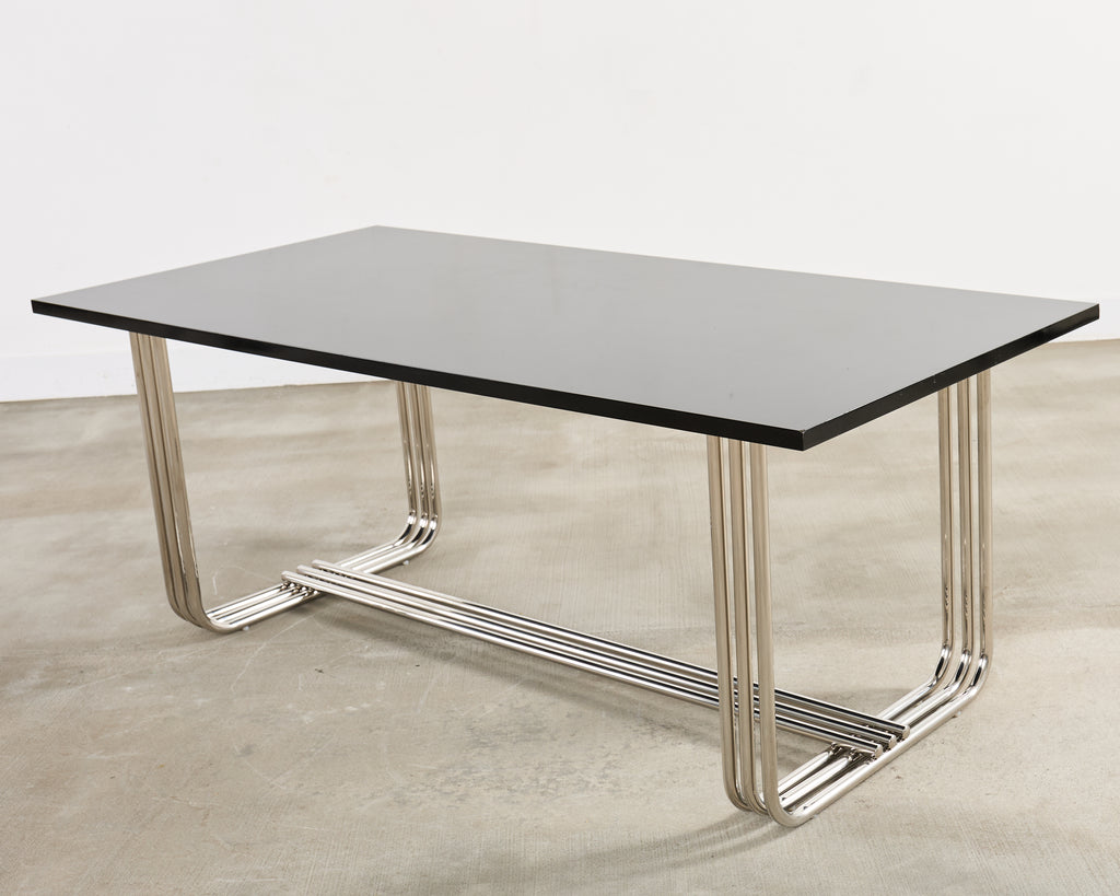 Ralph Lauren Black Lacquer and Chrome Hudson Dining Table