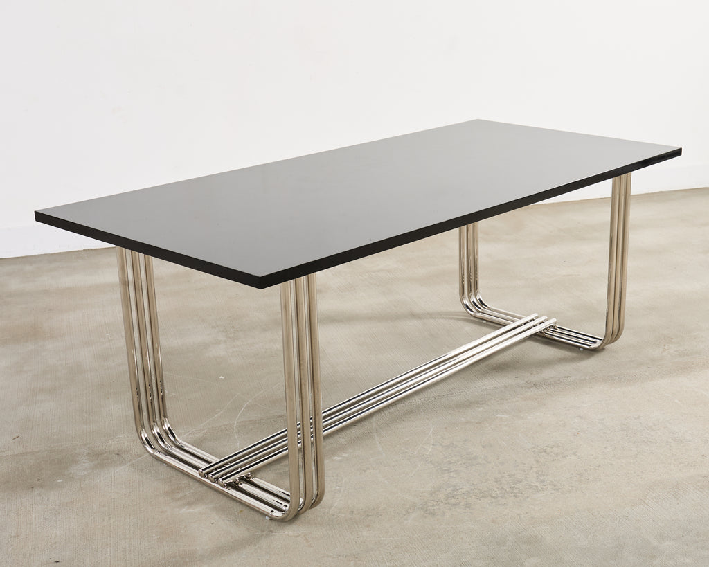Ralph Lauren Black Lacquer and Chrome Hudson Dining Table