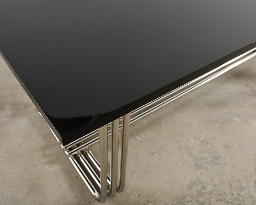 Ralph Lauren Black Lacquer and Chrome Hudson Dining Table
