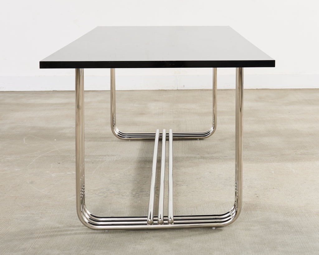 Ralph Lauren Black Lacquer and Chrome Hudson Dining Table
