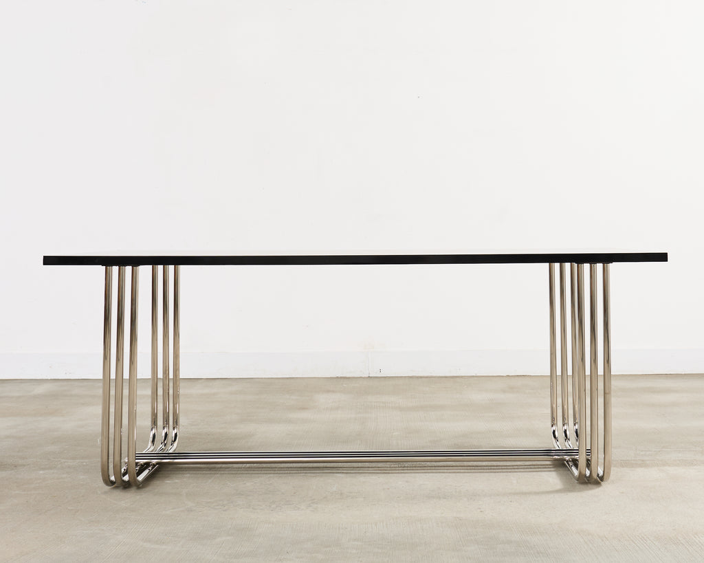 Ralph Lauren Black Lacquer and Chrome Hudson Dining Table