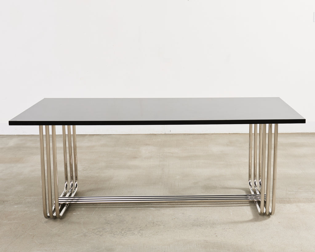 Ralph Lauren Black Lacquer and Chrome Hudson Dining Table