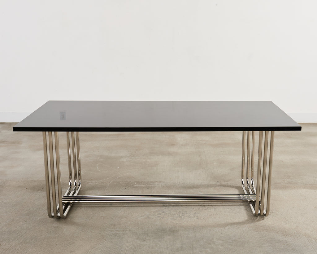 Ralph Lauren Black Lacquer and Chrome Hudson Dining Table