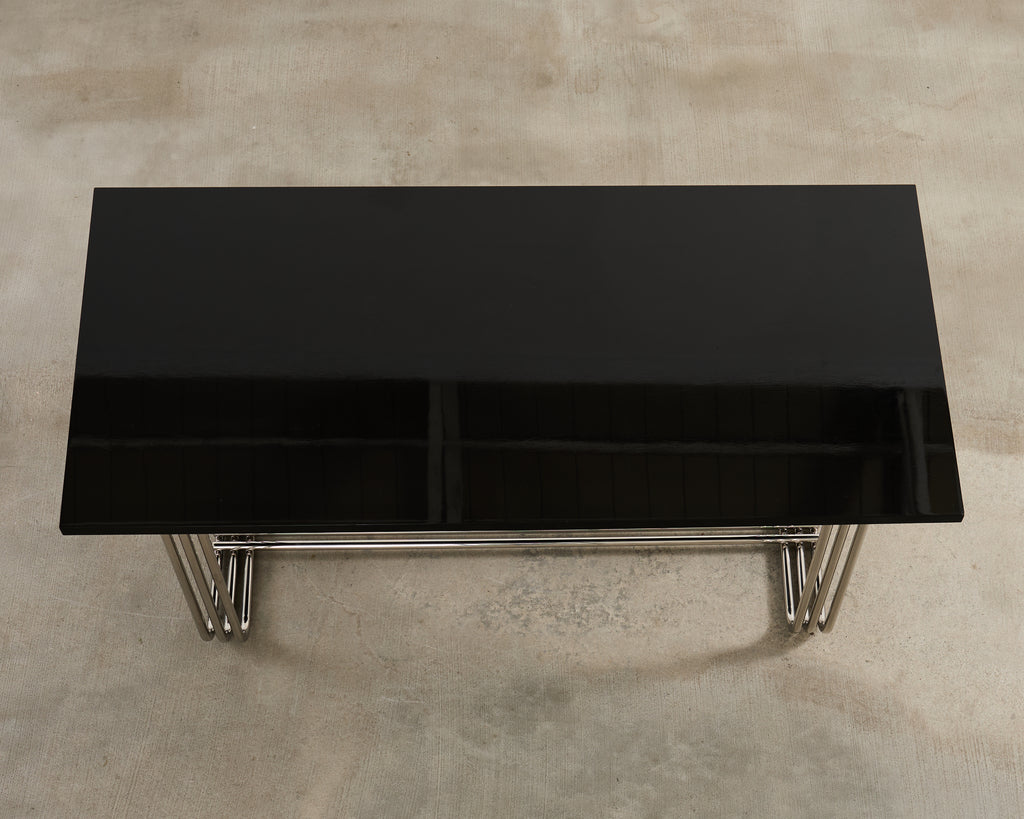 Ralph Lauren Black Lacquer and Chrome Hudson Dining Table