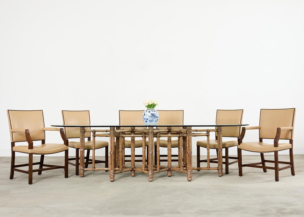 Set Eight Rose Tarlow Walnut Leather Glenna Dining Chairs