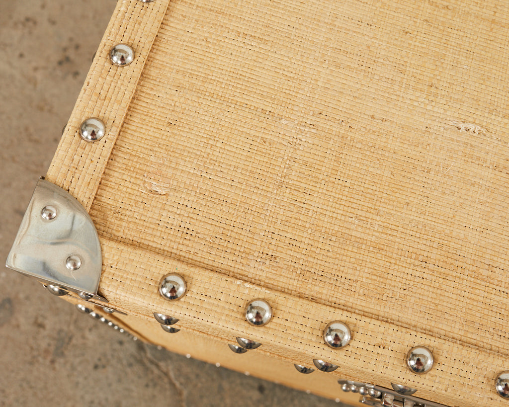 Pair of Raffia Grasscloth Campaign Style Hat Trunk Boxes
