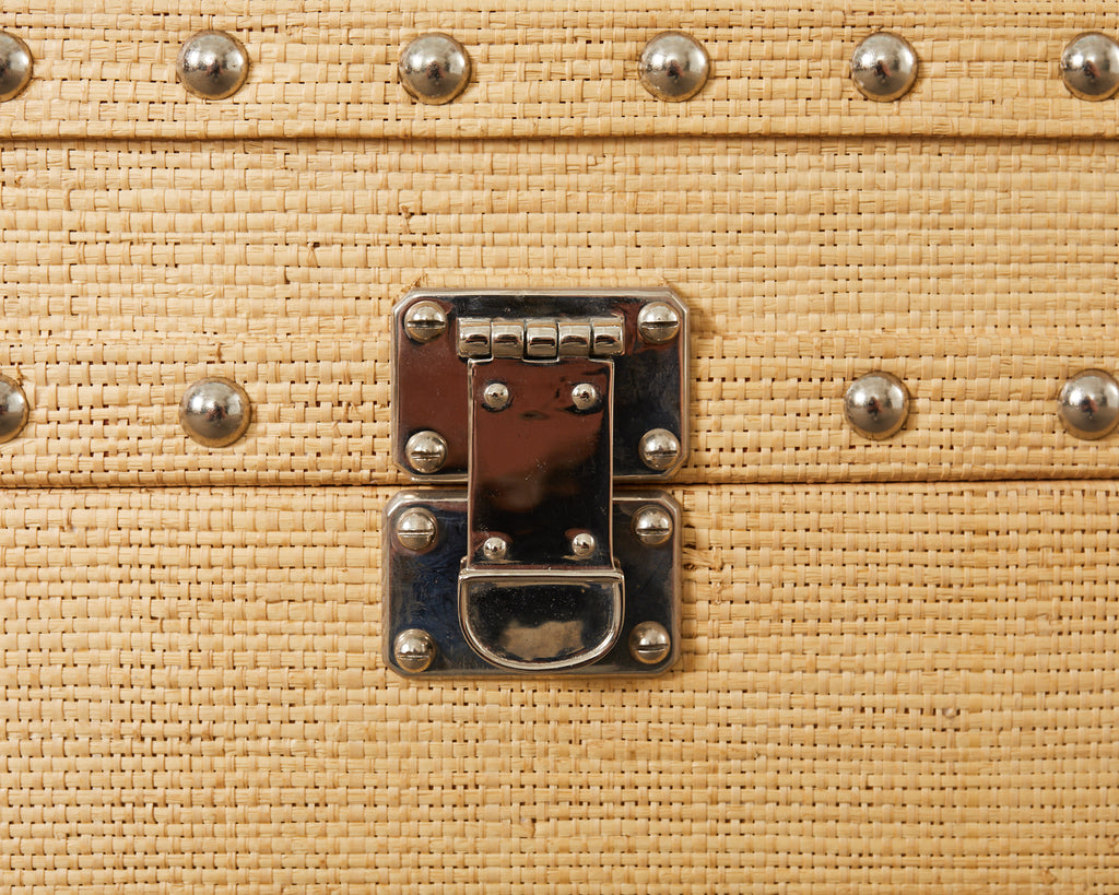 Pair of Raffia Grasscloth Campaign Style Hat Trunk Boxes
