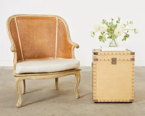 Pair of Raffia Grasscloth Campaign Style Hat Trunk Boxes