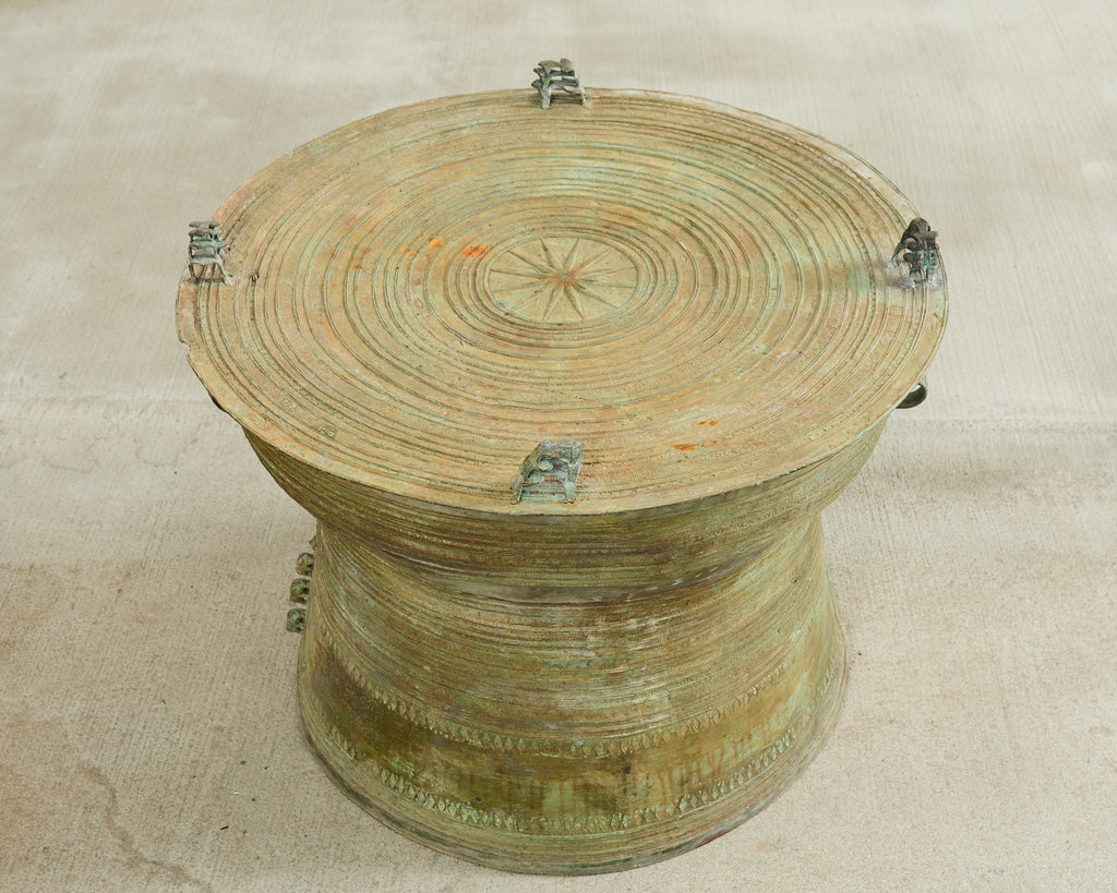Southeast Asian Bronze Rain Drum Drinks Table with Verdigris