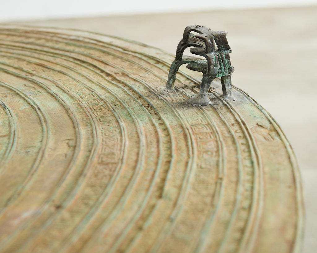 Southeast Asian Bronze Rain Drum Drinks Table with Verdigris