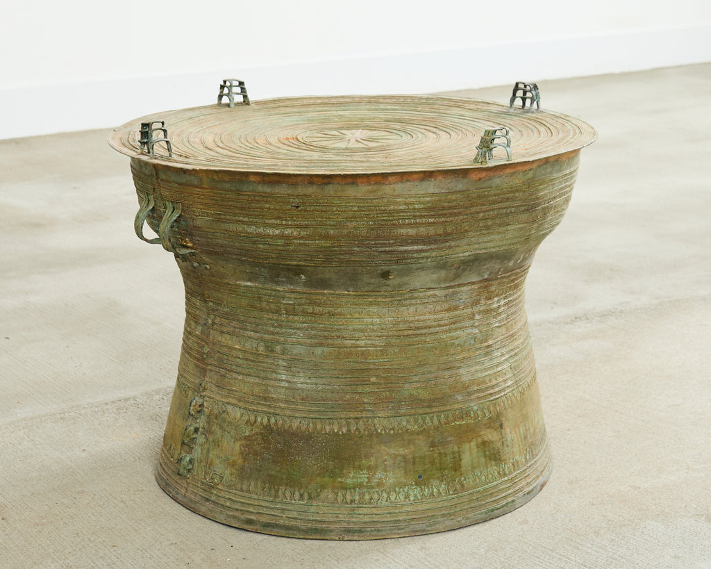 Southeast Asian Bronze Rain Drum Drinks Table with Verdigris